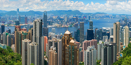 Panorama view of Hong Kong skyline view from the peak