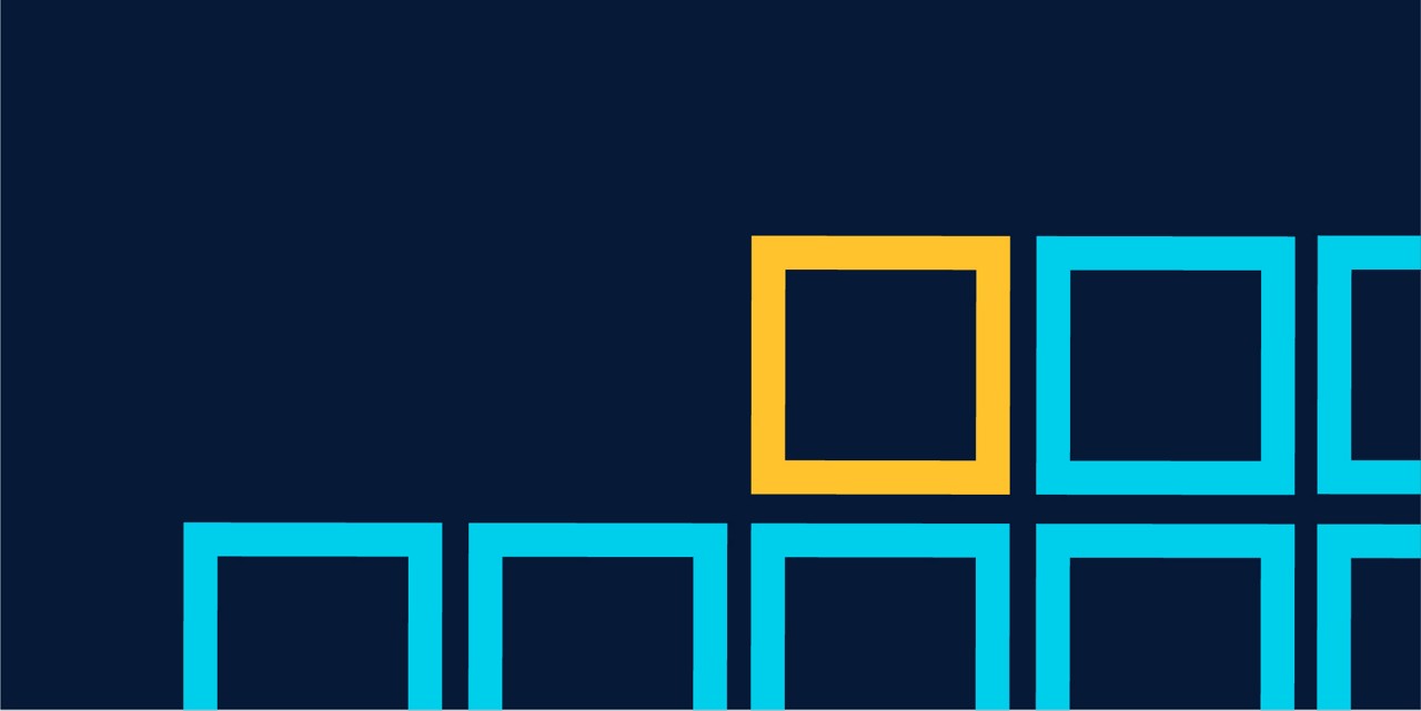 Abstract geometric composition in blue and yellow squares.